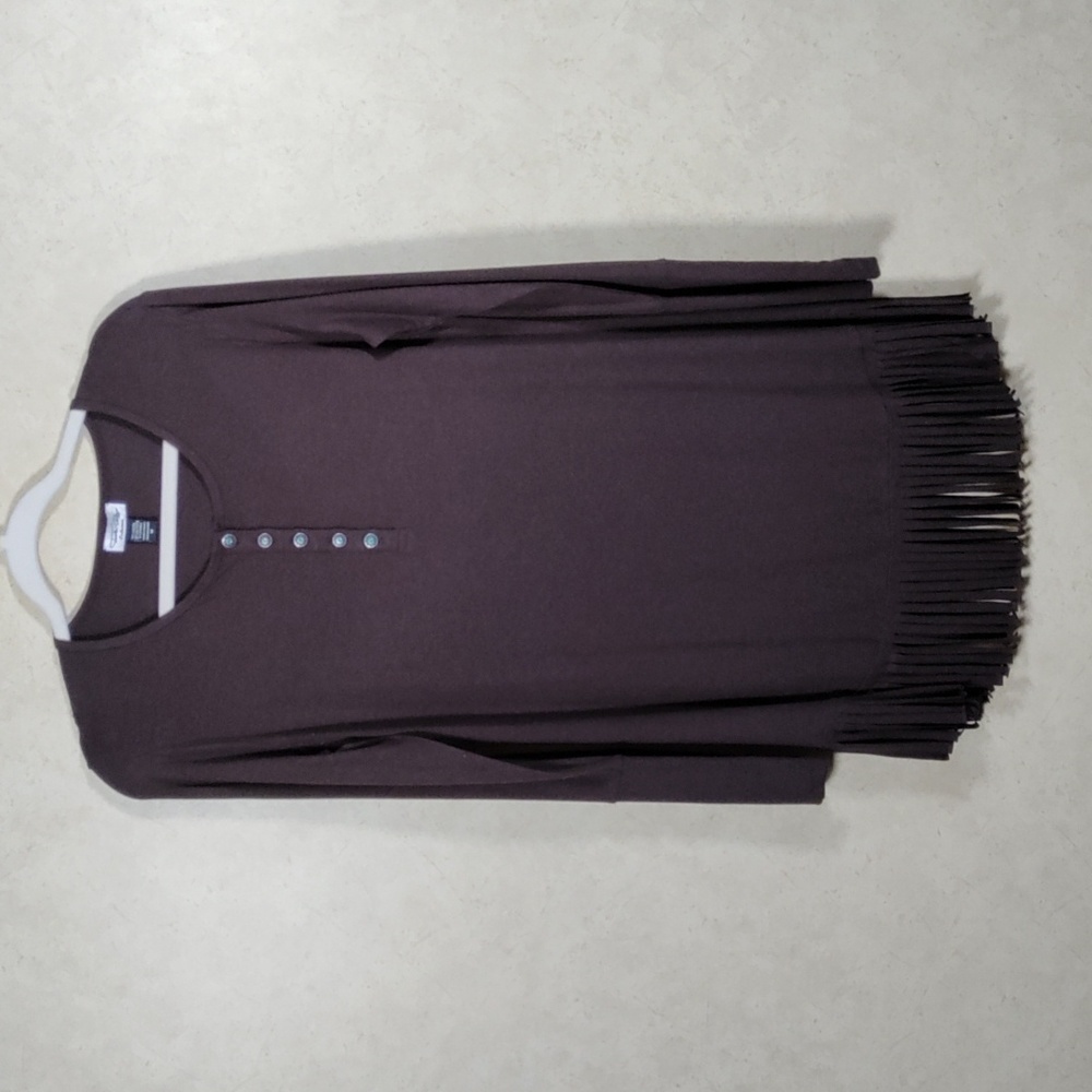 G186 Tasha Polizzi brown L/S fringe trim western button tunic M